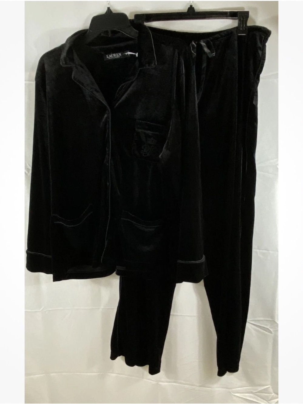 Ralph Lauren Black Velvet Pajama Set with Contrast Trim
